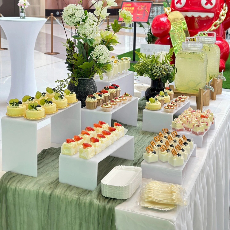 Wedding Luxury Catering Risers Food Stand Trays Set Party Display 4 Tier White Acrylic Buffet Food Display Stand for Party